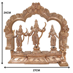 Handmade Panchaloha Bronze Rama Darbar Idol – Lord Rama Sita Laxman Statue with Peetam & Prabhavali, Traditional South Indian Ram Darbar Murti for Pooja & Home Temple,Gold, 9.5 Inch, 1 Piece