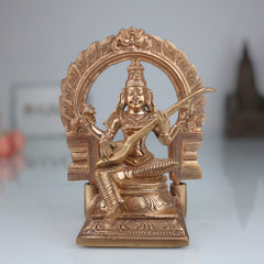 Handcrafted Panchaloha Bronze Saraswati Idol, Traditional Saraswati Murti, Goddess of Knowledge, Veena Saraswati Statue for Puja & Home Decor,Gold, 6 Inch, 1 Piece