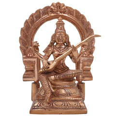Handcrafted Panchaloha Bronze Saraswati Idol, Traditional Saraswati Murti, Goddess of Knowledge, Veena Saraswati Statue for Puja & Home Decor,Gold, 6 Inch, 1 Piece