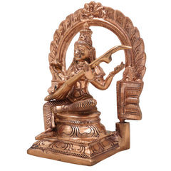 Handcrafted Panchaloha Bronze Saraswati Idol, Traditional Saraswati Murti, Goddess of Knowledge, Veena Saraswati Statue for Puja & Home Decor,Gold, 6 Inch, 1 Piece