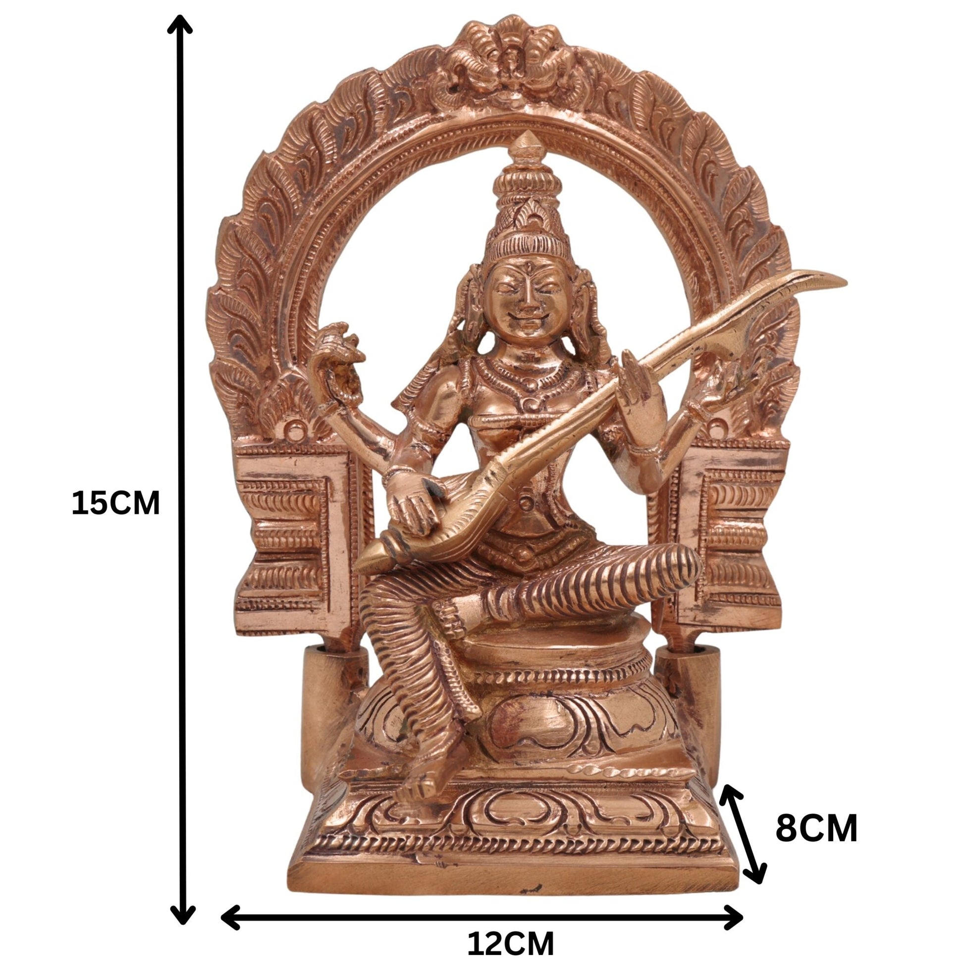 Handcrafted Panchaloha Bronze Saraswati Idol, Traditional Saraswati Murti, Goddess of Knowledge, Veena Saraswati Statue for Puja & Home Decor,Gold, 6 Inch, 1 Piece