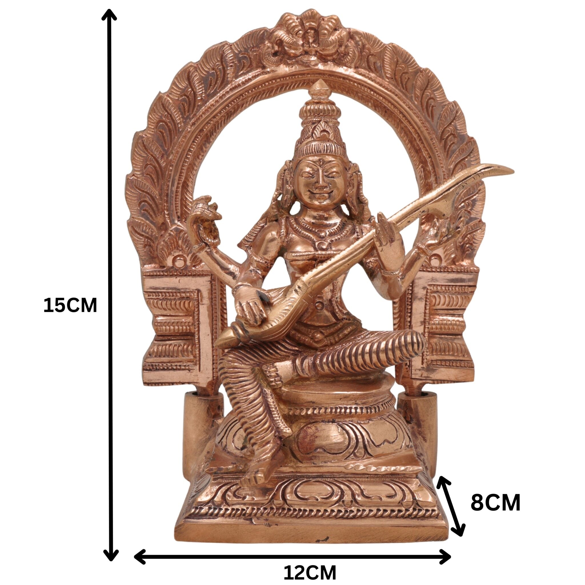 Handcrafted Panchaloha Bronze Saraswati Idol, Traditional Saraswati Murti, Goddess of Knowledge, Veena Saraswati Statue for Puja & Home Decor,Gold, 6 Inch, 1 Piece