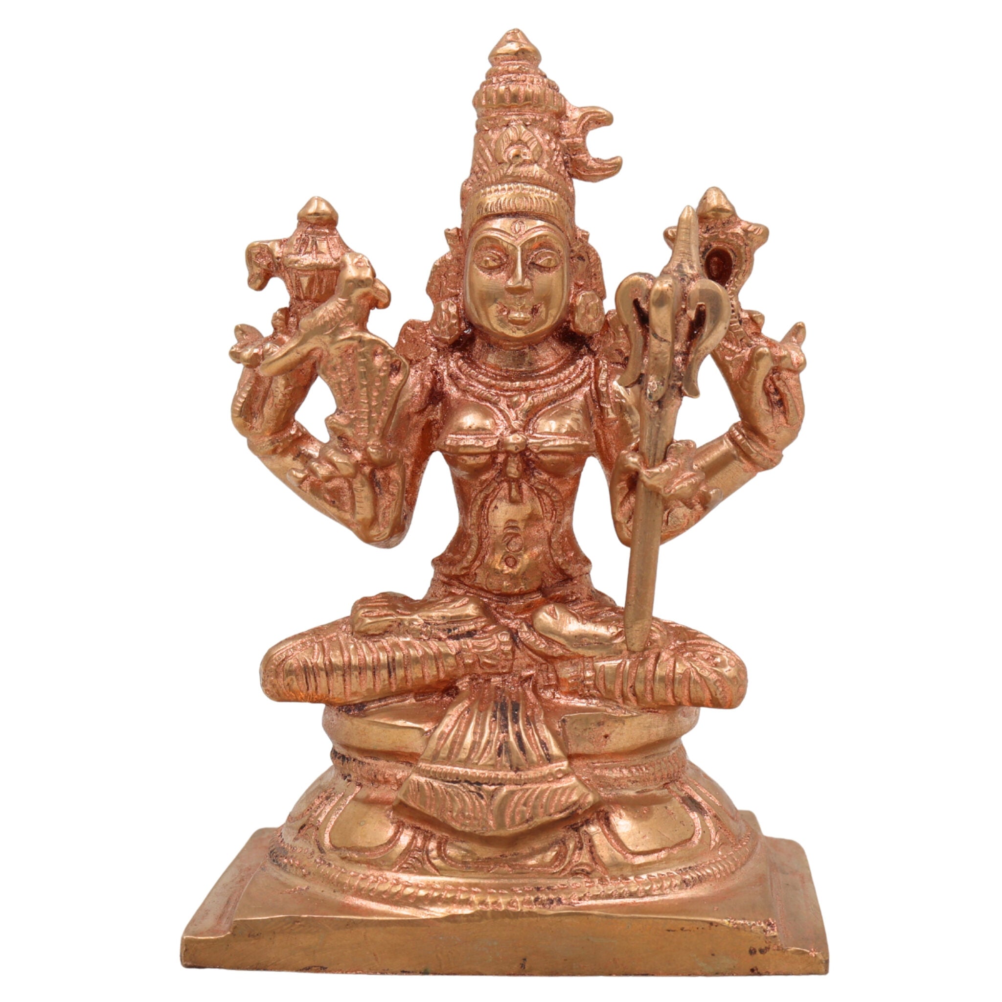 Handcrafted Bronze Kamakshi Amman Idol – Panchaloha Kanchi Kamakshi Devi Statue in Chola Style for Pooja & Temple Decor,Gold, 5.5 Inch, 1 Piece