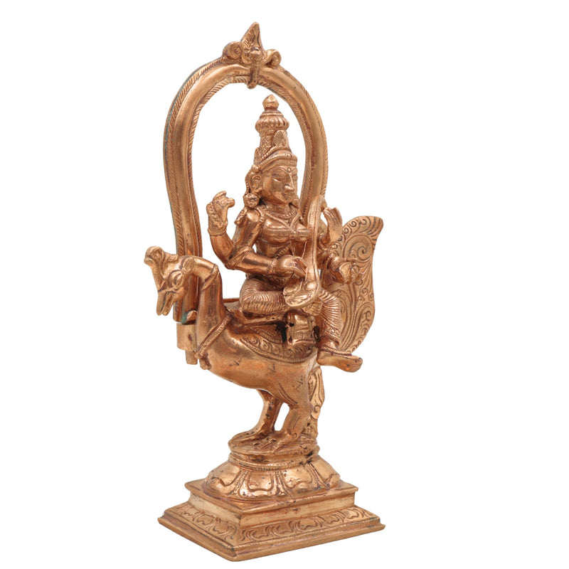 Elegant Handmade Bronze Panchaloha Saraswati Idol Sitting on Peacock with Veena, Goddess of Knowledge, Wisdom & Art Sculpture for Temple, Home & Office Decor,Gold, 8.5 Inch, 1 Piece