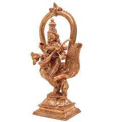 Elegant Handmade Bronze Panchaloha Saraswati Idol Sitting on Peacock with Veena, Goddess of Knowledge, Wisdom & Art Sculpture for Temple, Home & Office Decor,Gold, 8.5 Inch, 1 Piece