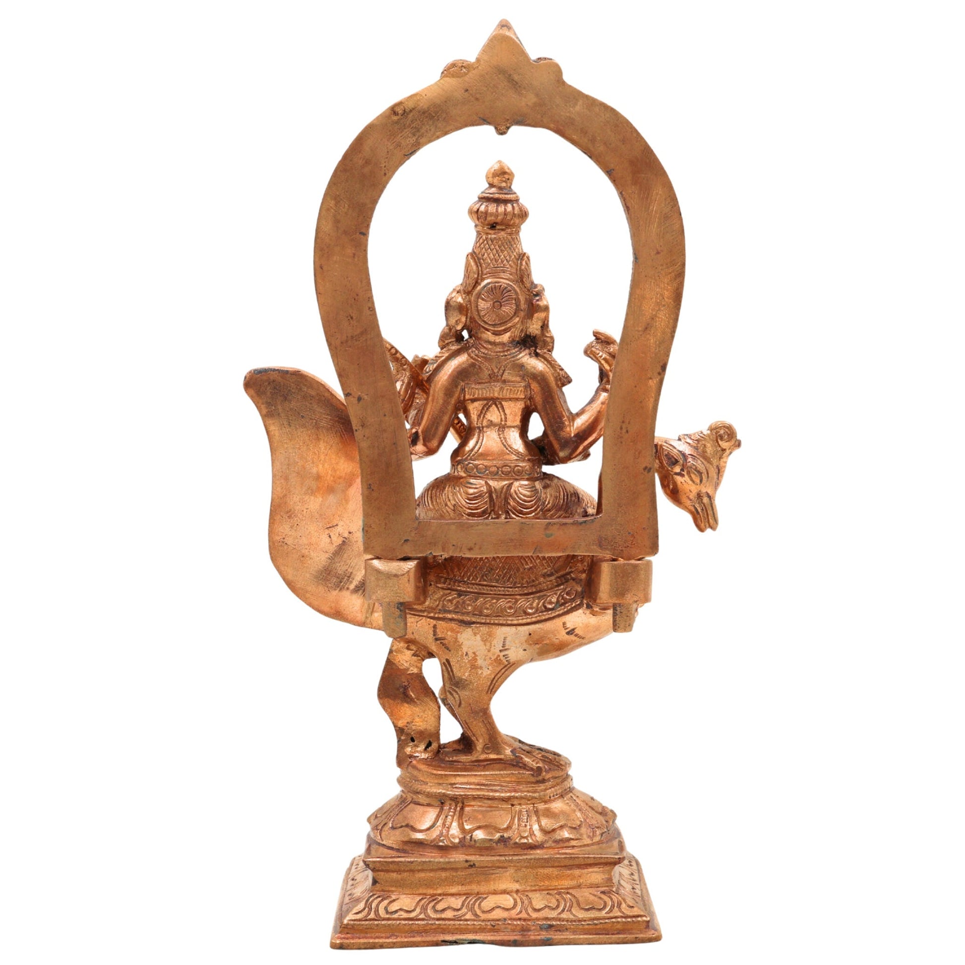 Elegant Handmade Bronze Panchaloha Saraswati Idol Sitting on Peacock with Veena, Goddess of Knowledge, Wisdom & Art Sculpture for Temple, Home & Office Decor,Gold, 8.5 Inch, 1 Piece