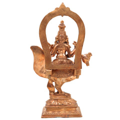 Elegant Handmade Bronze Panchaloha Saraswati Idol Sitting on Peacock with Veena, Goddess of Knowledge, Wisdom & Art Sculpture for Temple, Home & Office Decor,Gold, 8.5 Inch, 1 Piece