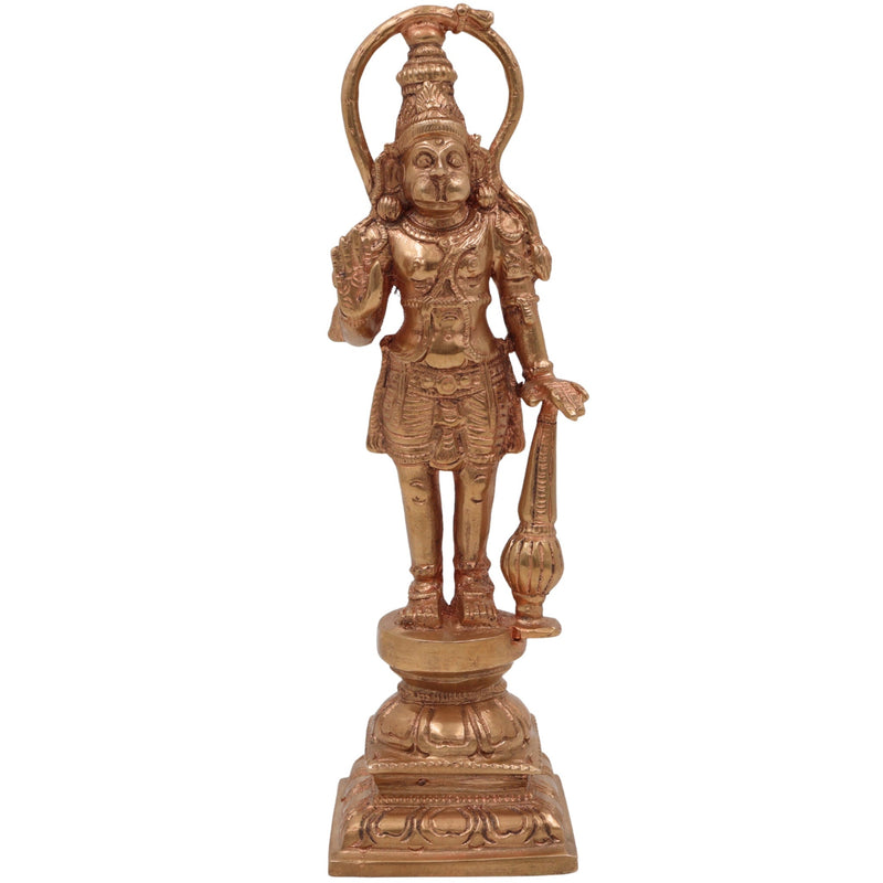Handcrafted Bronze Panchaloha Hanuman Idol | Anjaneya, Bajrang Bali, Veer Maruti Murti for Home Temple & Pooja,Gold, 8.5 Inch, 1 Piece
