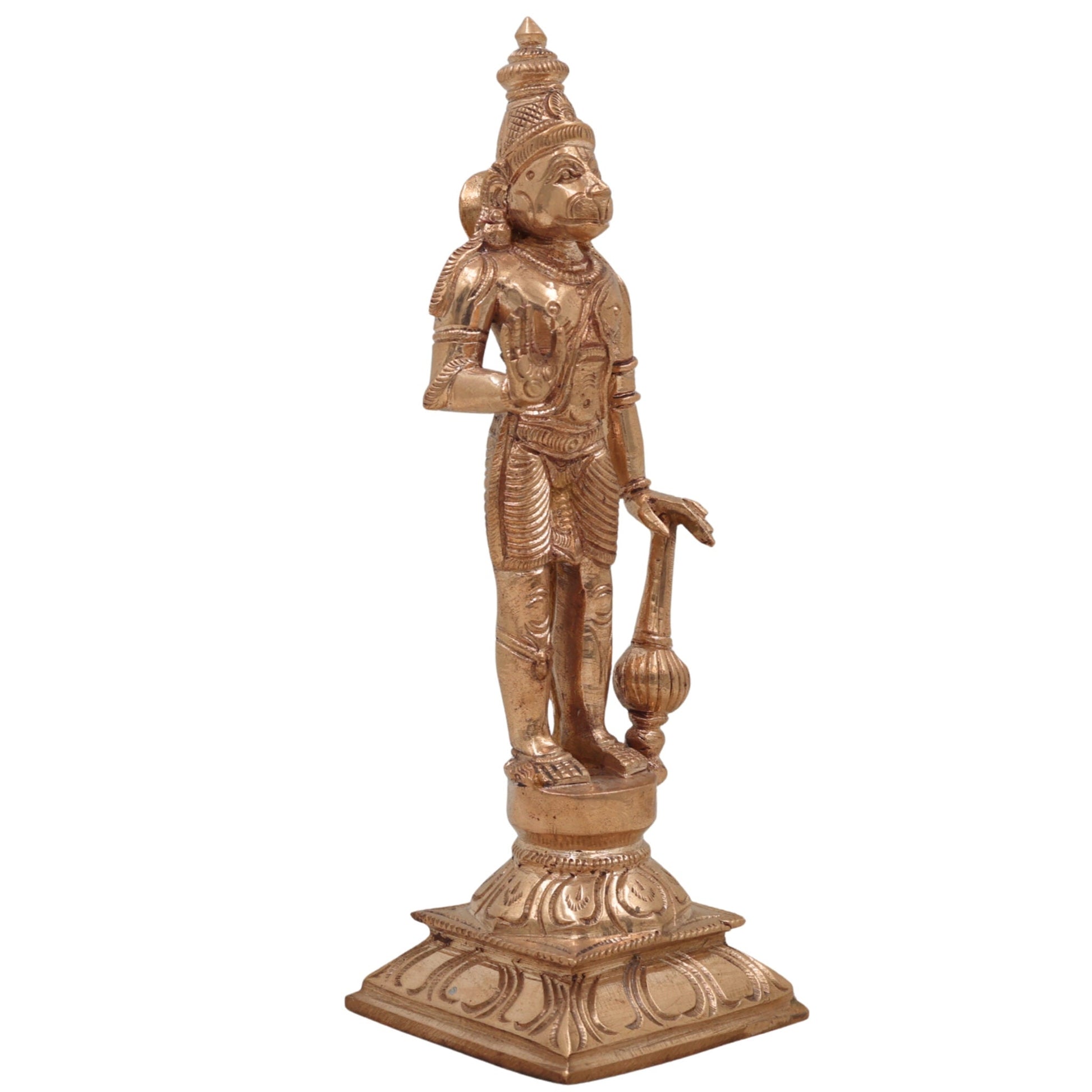Handcrafted Panchaloha Hanuman Idol in Bronze – Ram Bhakt Anjaneya Murti | Bajrang Bali | South Indian Chola Art Sculpture (21cm),Gold, 8.5 Inch, 1 Piece