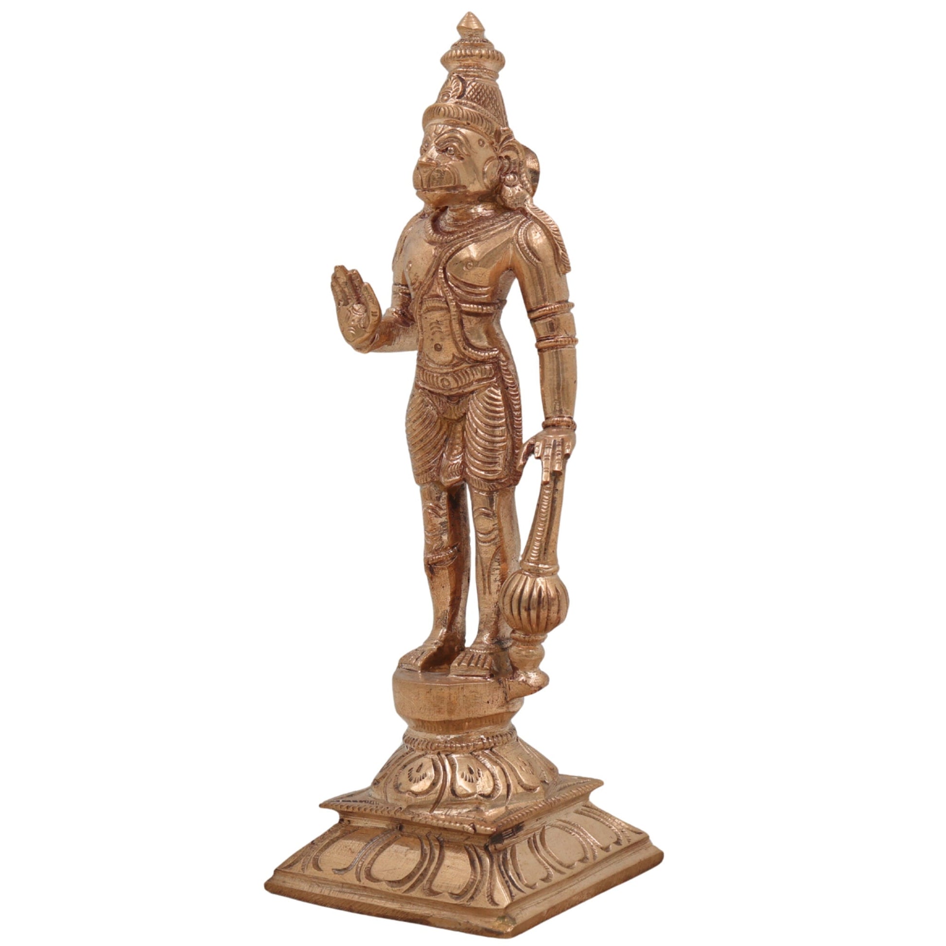 Handcrafted Panchaloha Hanuman Idol in Bronze – Ram Bhakt Anjaneya Murti | Bajrang Bali | South Indian Chola Art Sculpture (21cm),Gold, 8.5 Inch, 1 Piece