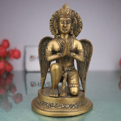 Brass Garuda Deva Idol | Vishnu Vahana Suparna Murti | Pital Garuda Swamy Statue for Home Temple & Pooja Decor,Gold, 9.5 Inch, 1 Piece