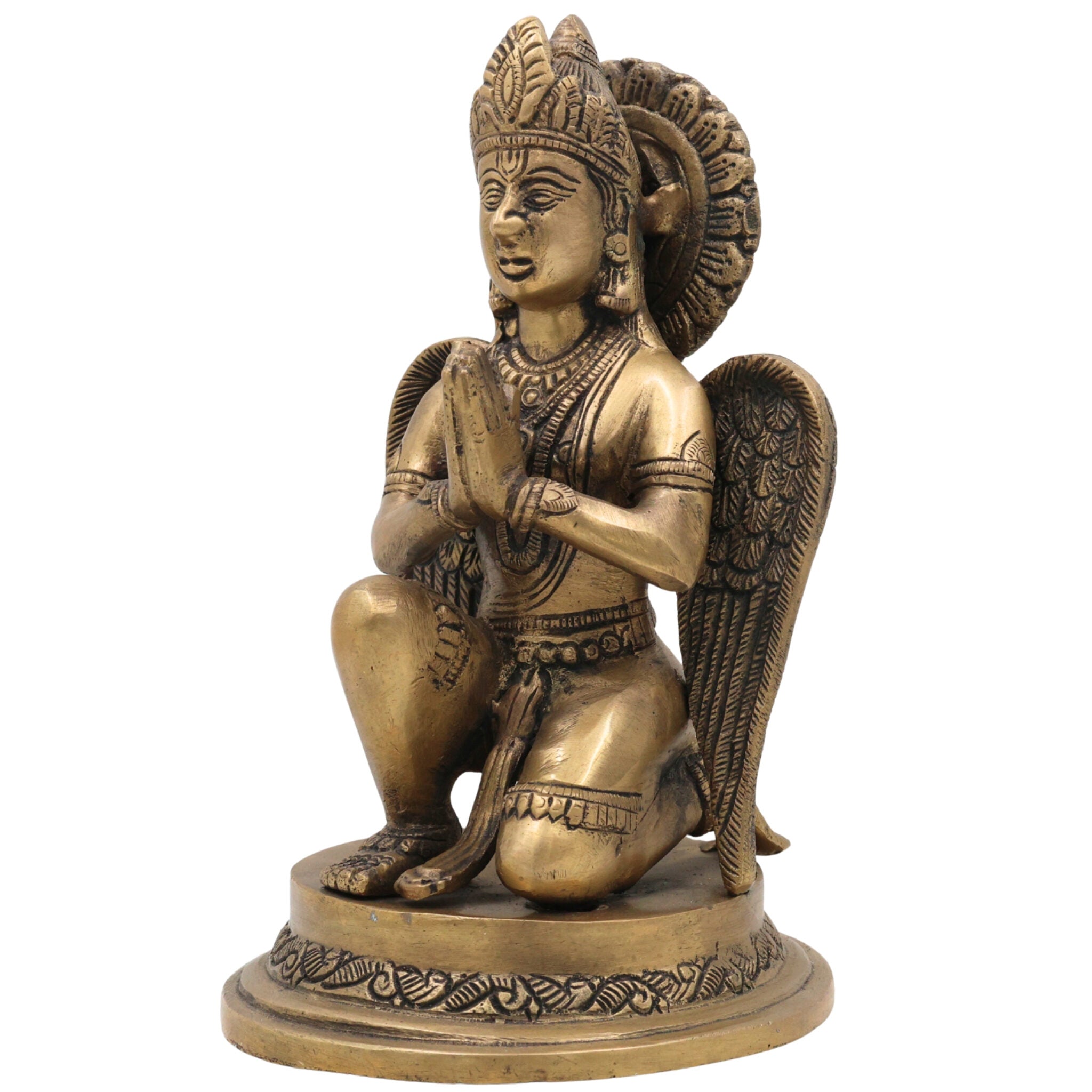Brass Garuda Deva Idol | Vishnu Vahana Suparna Murti | Pital Garuda Swamy Statue for Home Temple & Pooja Decor,Gold, 9.5 Inch, 1 Piece
