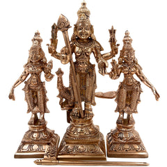 Handcrafted Bronze Murugan Idol with Valli and Devasena | Panchaloha Subramanya Kumara Swamy Skanda Sculpture | Chola Art Vel Murugan Statue for Home Temple,Gold, 7 Inch, 1 Piece