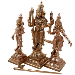 Handcrafted Bronze Murugan Idol with Valli and Devasena | Panchaloha Subramanya Kumara Swamy Skanda Sculpture | Chola Art Vel Murugan Statue for Home Temple,Gold, 7 Inch, 1 Piece