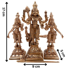 Handcrafted Bronze Murugan Idol with Valli and Devasena | Panchaloha Subramanya Kumara Swamy Skanda Sculpture | Chola Art Vel Murugan Statue for Home Temple,Gold, 7 Inch, 1 Piece