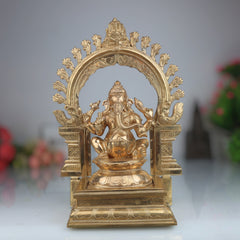 Handcrafted Panchaloha Ganesha Idol, Bronze Vinayaka Ganapati Murti, Chola Art Kanchu Ganesh Statue for Home Temple & Gift,Gold, 13 Inch, 1 Piece