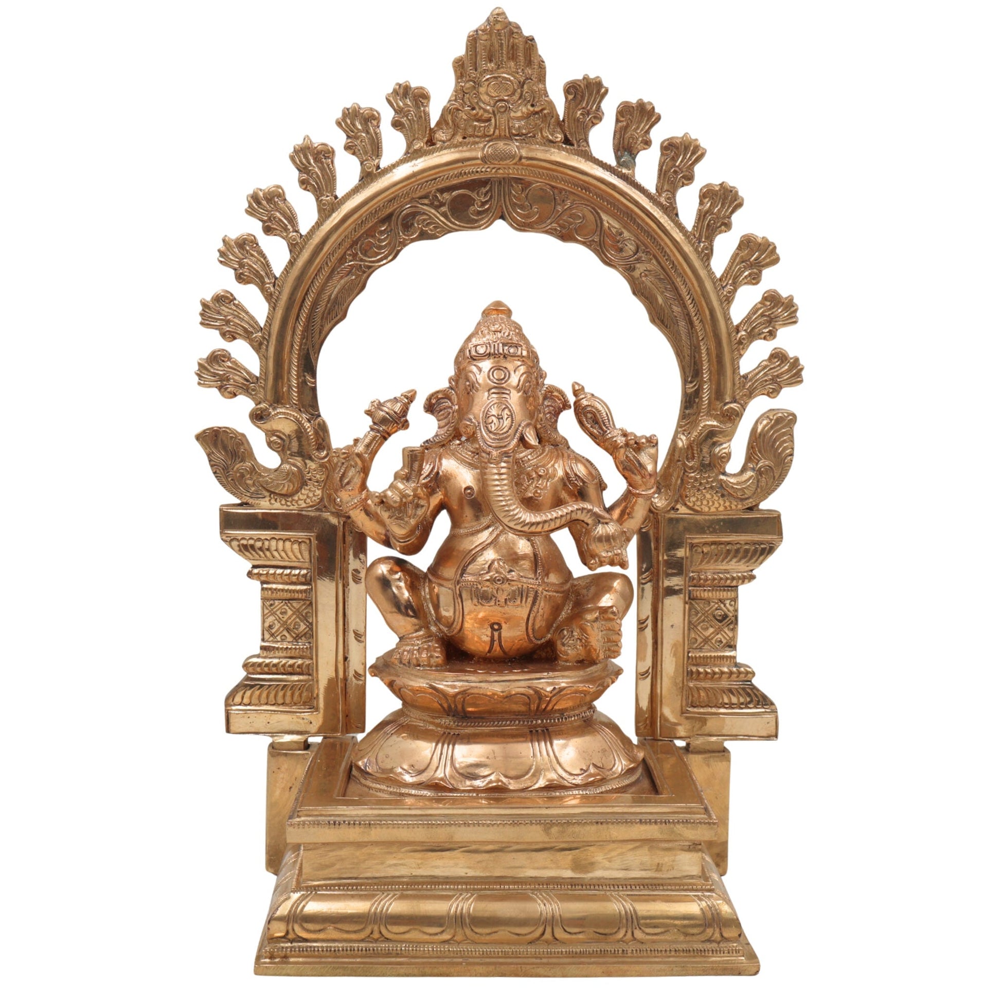 Handcrafted Panchaloha Ganesha Idol, Bronze Vinayaka Ganapati Murti, Chola Art Kanchu Ganesh Statue for Home Temple & Gift,Gold, 13 Inch, 1 Piece