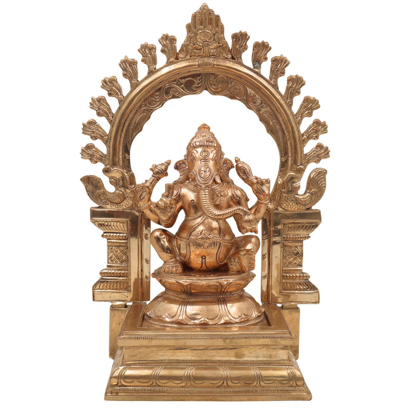 Handcrafted Panchaloha Ganesha Idol, Bronze Vinayaka Ganapati Murti, Chola Art Kanchu Ganesh Statue for Home Temple & Gift,Gold, 13 Inch, 1 Piece