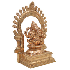 Handcrafted Panchaloha Ganesha Idol, Bronze Vinayaka Ganapati Murti, Chola Art Kanchu Ganesh Statue for Home Temple & Gift,Gold, 13 Inch, 1 Piece