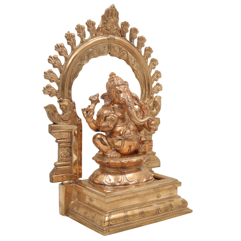 Handcrafted Panchaloha Ganesha Idol, Bronze Vinayaka Ganapati Murti, Chola Art Kanchu Ganesh Statue for Home Temple & Gift,Gold, 13 Inch, 1 Piece