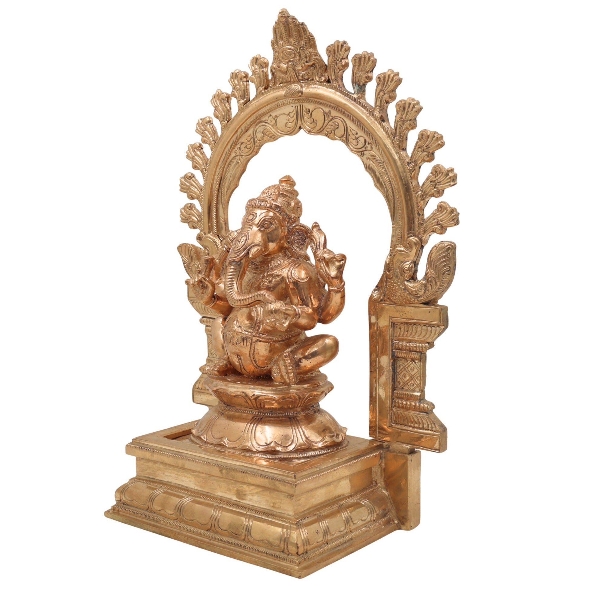 Handcrafted Panchaloha Ganesha Idol, Bronze Vinayaka Ganapati Murti, Chola Art Kanchu Ganesh Statue for Home Temple & Gift,Gold, 13 Inch, 1 Piece