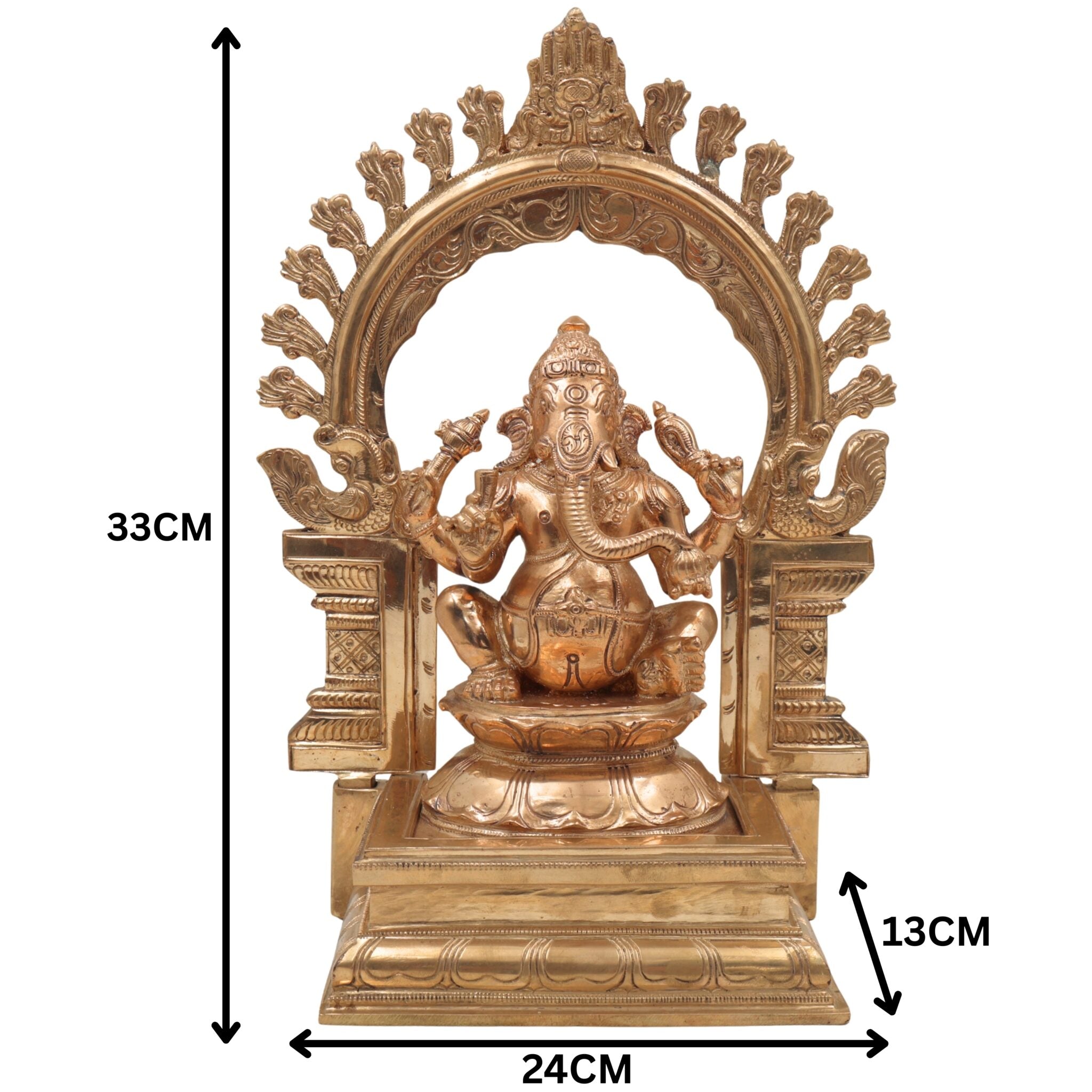 Handcrafted Panchaloha Ganesha Idol, Bronze Vinayaka Ganapati Murti, Chola Art Kanchu Ganesh Statue for Home Temple & Gift,Gold, 13 Inch, 1 Piece