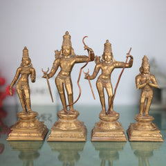 Handcrafted Bronze Panchaloha Rama Darbar Idol Set | Lord Rama Sita Laxman Hanuman Murti | Traditional South Indian Temple Sculpture,Gold, 10 Inch, 1 Piece