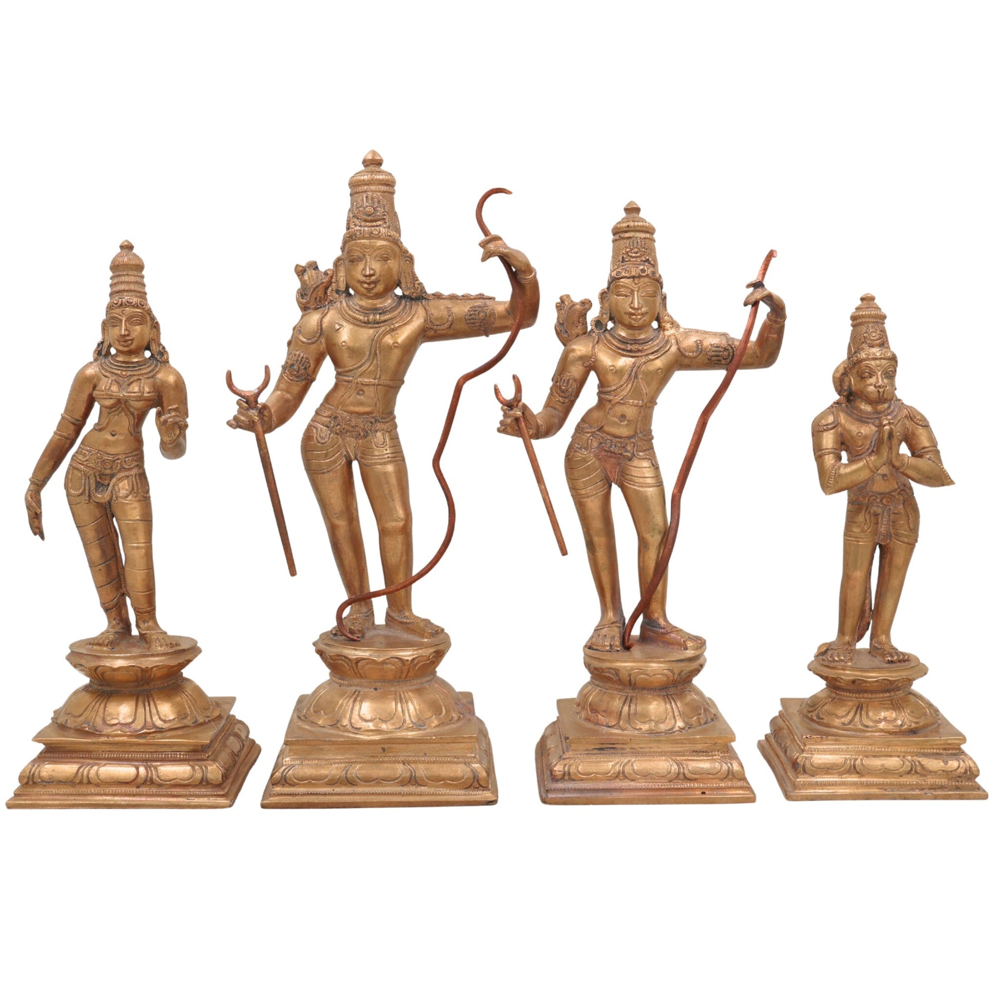 Handcrafted Bronze Panchaloha Rama Darbar Idol Set | Lord Rama Sita Laxman Hanuman Murti | Traditional South Indian Temple Sculpture,Gold, 10 Inch, 1 Piece