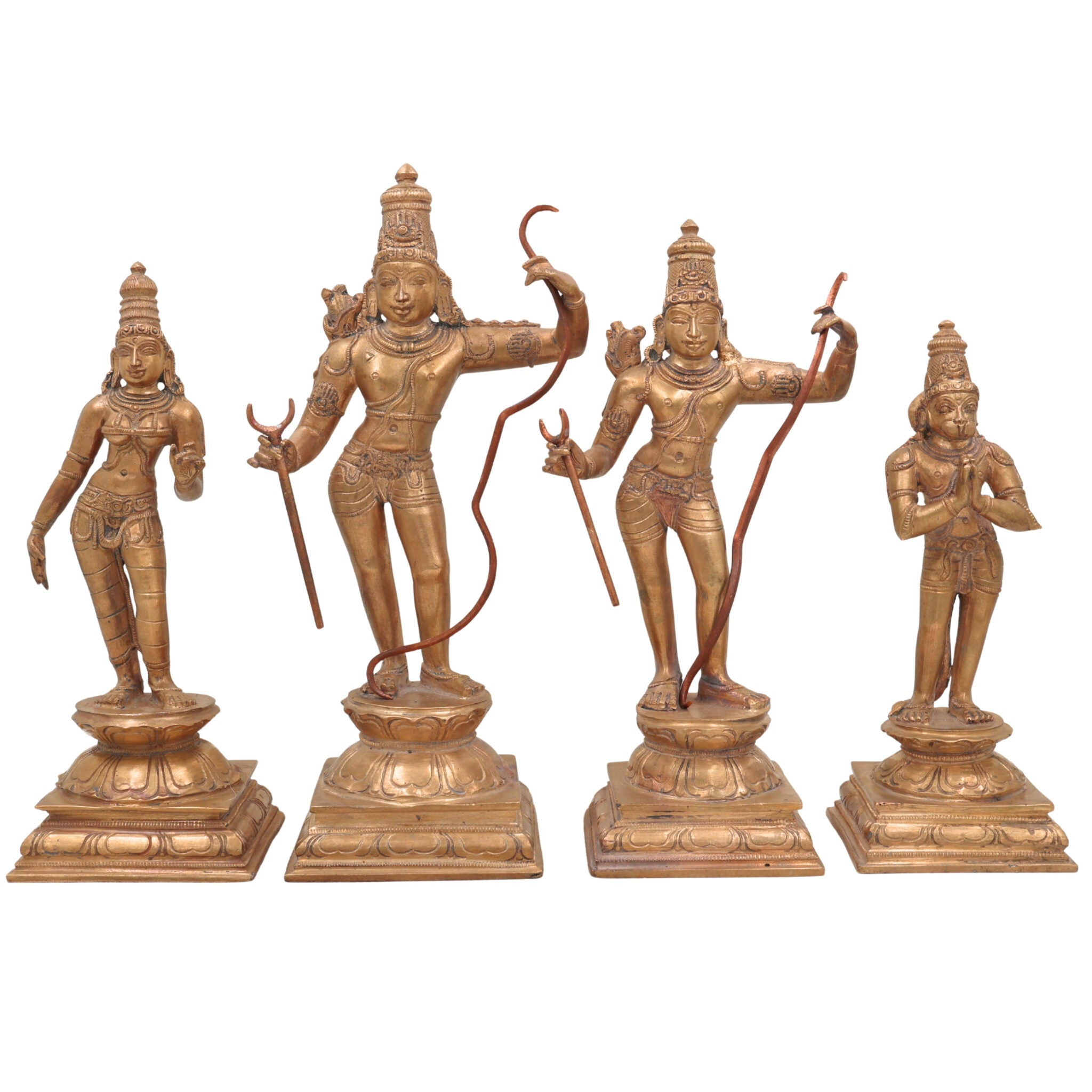 Handcrafted Bronze Panchaloha Rama Darbar Idol Set | Lord Rama Sita Laxman Hanuman Murti | Traditional South Indian Temple Sculpture,Gold, 10 Inch, 1 Piece