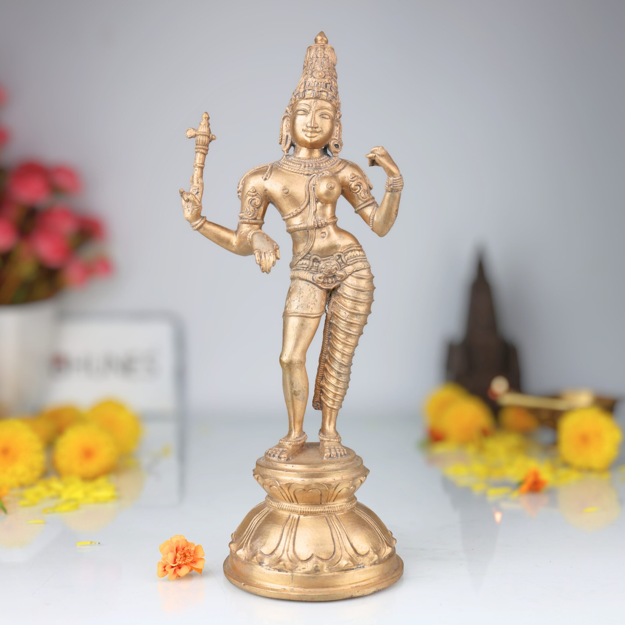 Bronze Ardhanarishvara Silai, Panchaloha Ardhanari Statue, Ardhanareshwar Murti, Shiva Parvati Idol, 13 Inch Gold, 1 Piece