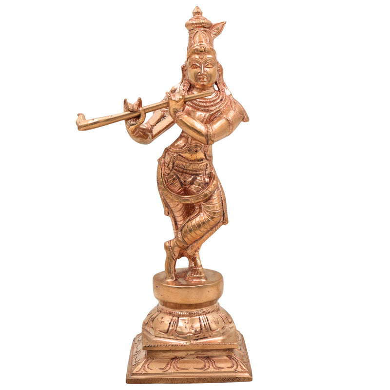 Handmade Panchaloha Bronze Krishna Idol – Lord Krishna Murti Gopal Govinda Kanha Statue for Temple, Home Decor & Gift,Gold, 10.5 Inch, 1 Piece