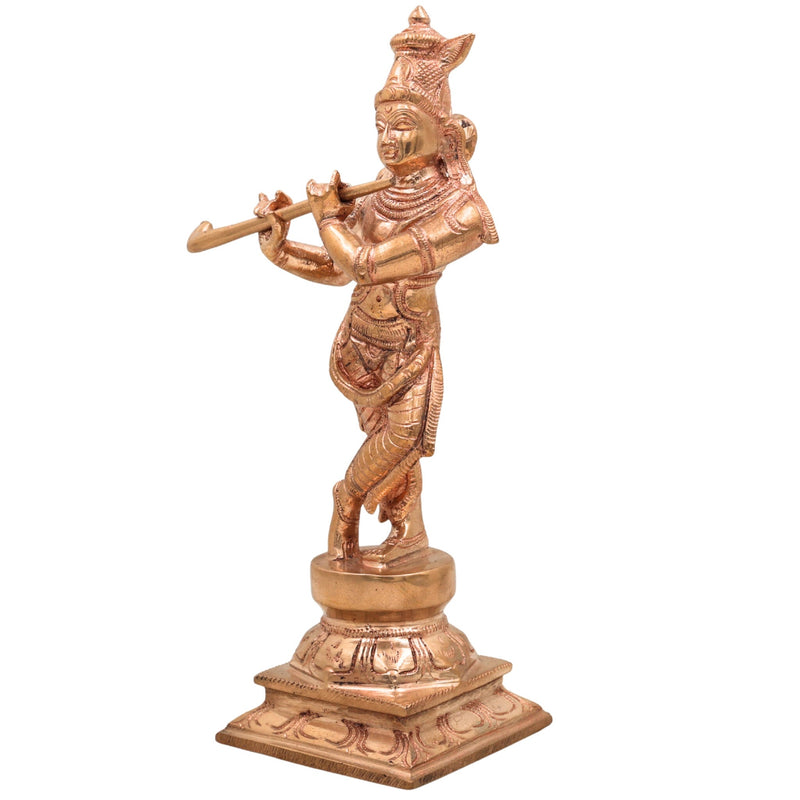 Handmade Panchaloha Bronze Krishna Idol – Lord Krishna Murti Gopal Govinda Kanha Statue for Temple, Home Decor & Gift,Gold, 10.5 Inch, 1 Piece