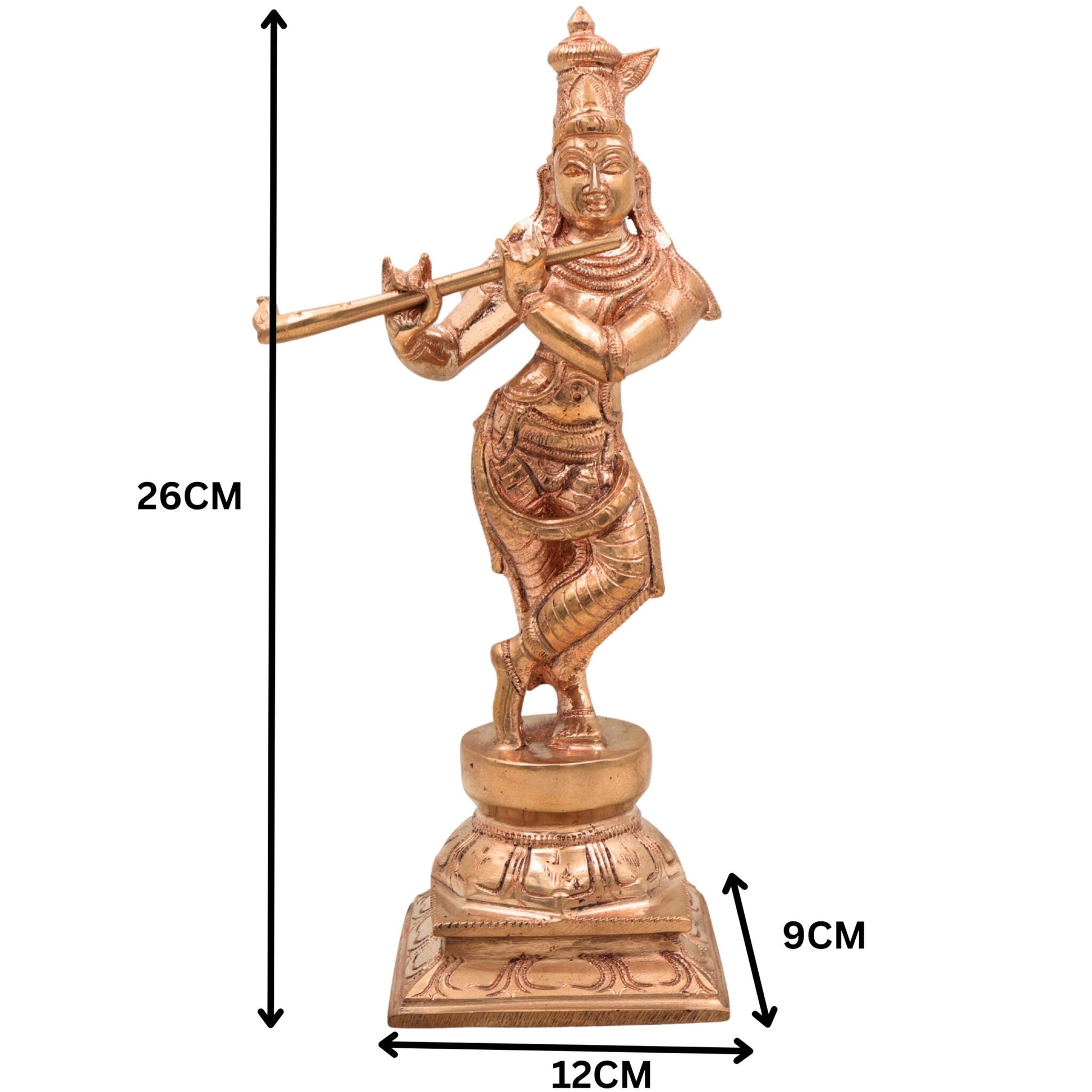 Handmade Panchaloha Bronze Krishna Idol – Lord Krishna Murti Gopal Govinda Kanha Statue for Temple, Home Decor & Gift,Gold, 10.5 Inch, 1 Piece