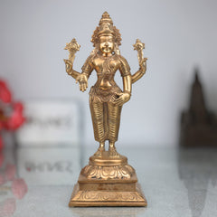 Handcrafted Bronze Vishnu Idol | Panchaloha Vishnu Murti | Narayana, Hari, Govinda Statue for Temple & Pooja,Gold, 9 Inch, 1 Piece