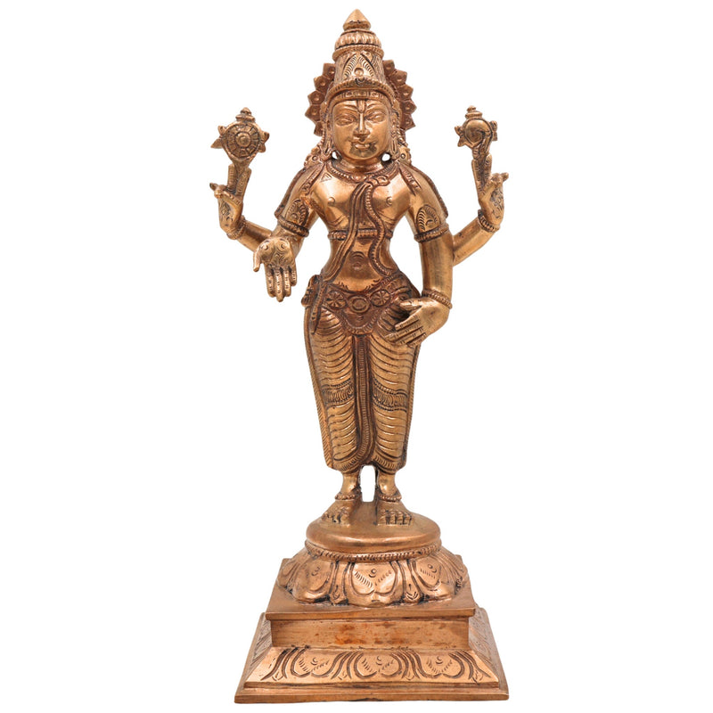 Handcrafted Bronze Vishnu Idol | Panchaloha Vishnu Murti | Narayana, Hari, Govinda Statue for Temple & Pooja,Gold, 9 Inch, 1 Piece