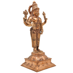 Handcrafted Bronze Vishnu Idol | Panchaloha Vishnu Murti | Narayana, Hari, Govinda Statue for Temple & Pooja,Gold, 9 Inch, 1 Piece