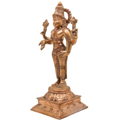 Handcrafted Bronze Vishnu Idol | Panchaloha Vishnu Murti | Narayana, Hari, Govinda Statue for Temple & Pooja,Gold, 9 Inch, 1 Piece