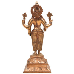 Handcrafted Bronze Vishnu Idol | Panchaloha Vishnu Murti | Narayana, Hari, Govinda Statue for Temple & Pooja,Gold, 9 Inch, 1 Piece