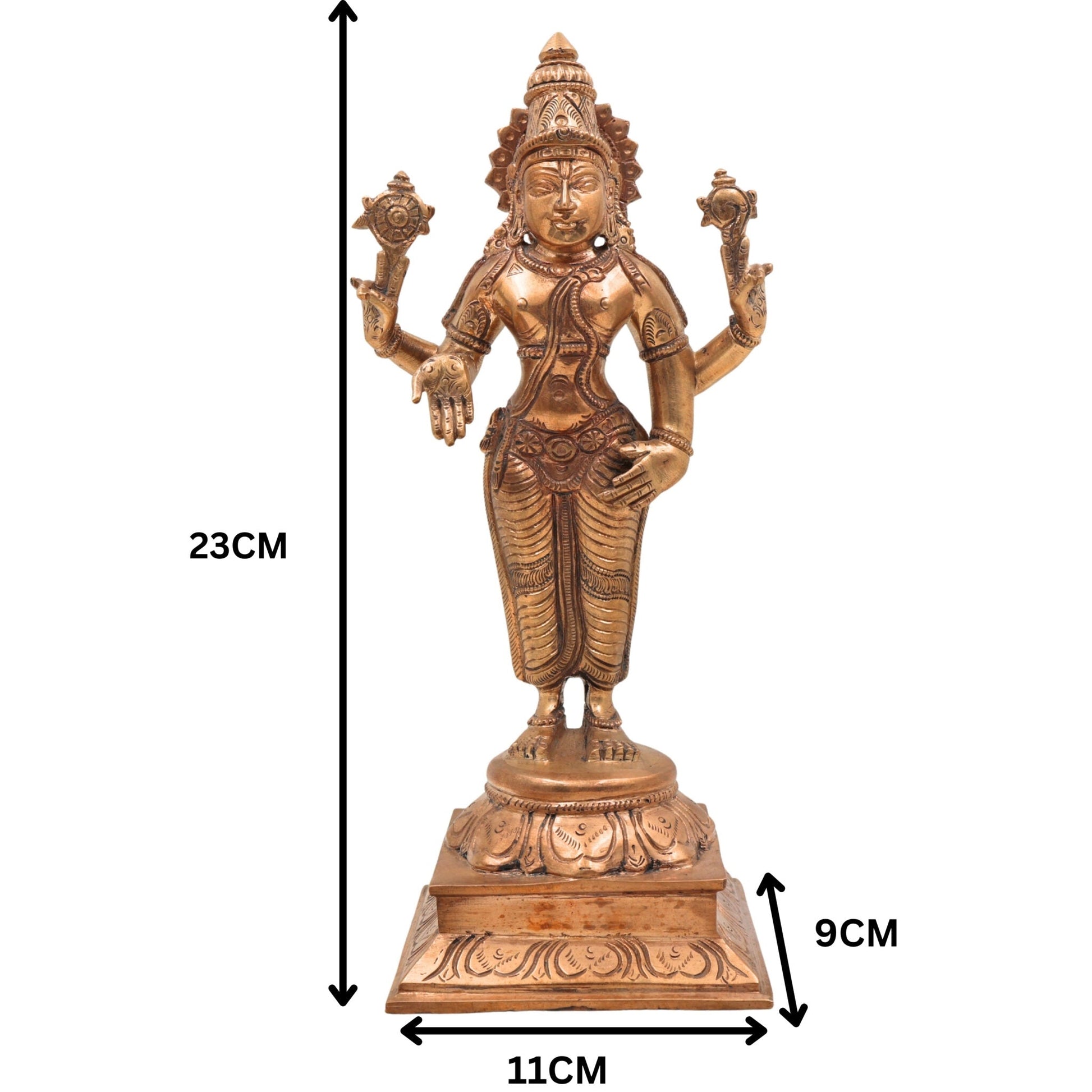 Handcrafted Bronze Vishnu Idol | Panchaloha Vishnu Murti | Narayana, Hari, Govinda Statue for Temple & Pooja,Gold, 9 Inch, 1 Piece