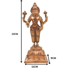 Handcrafted Bronze Vishnu Idol | Panchaloha Vishnu Murti | Narayana, Hari, Govinda Statue for Temple & Pooja,Gold, 9 Inch, 1 Piece