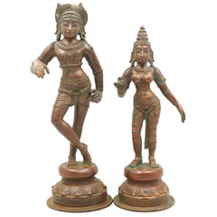 Handcrafted Bronze Panchaloha Vrishavahana Parvathi Idol, Divine Shakti Murti, South Indian Traditional Vrishabha Vahana Parvati Statue for Temple & Home Decor,Brown, 13 Inch, 1set