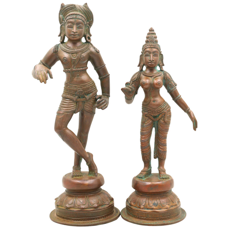 Handcrafted Bronze Panchaloha Vrishavahana Parvathi Idol, Divine Shakti Murti, South Indian Traditional Vrishabha Vahana Parvati Statue for Temple & Home Decor,Brown, 13 Inch, 1set