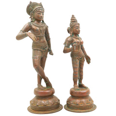 Handcrafted Bronze Panchaloha Vrishavahana Parvathi Idol, Divine Shakti Murti, South Indian Traditional Vrishabha Vahana Parvati Statue for Temple & Home Decor,Brown, 13 Inch, 1set