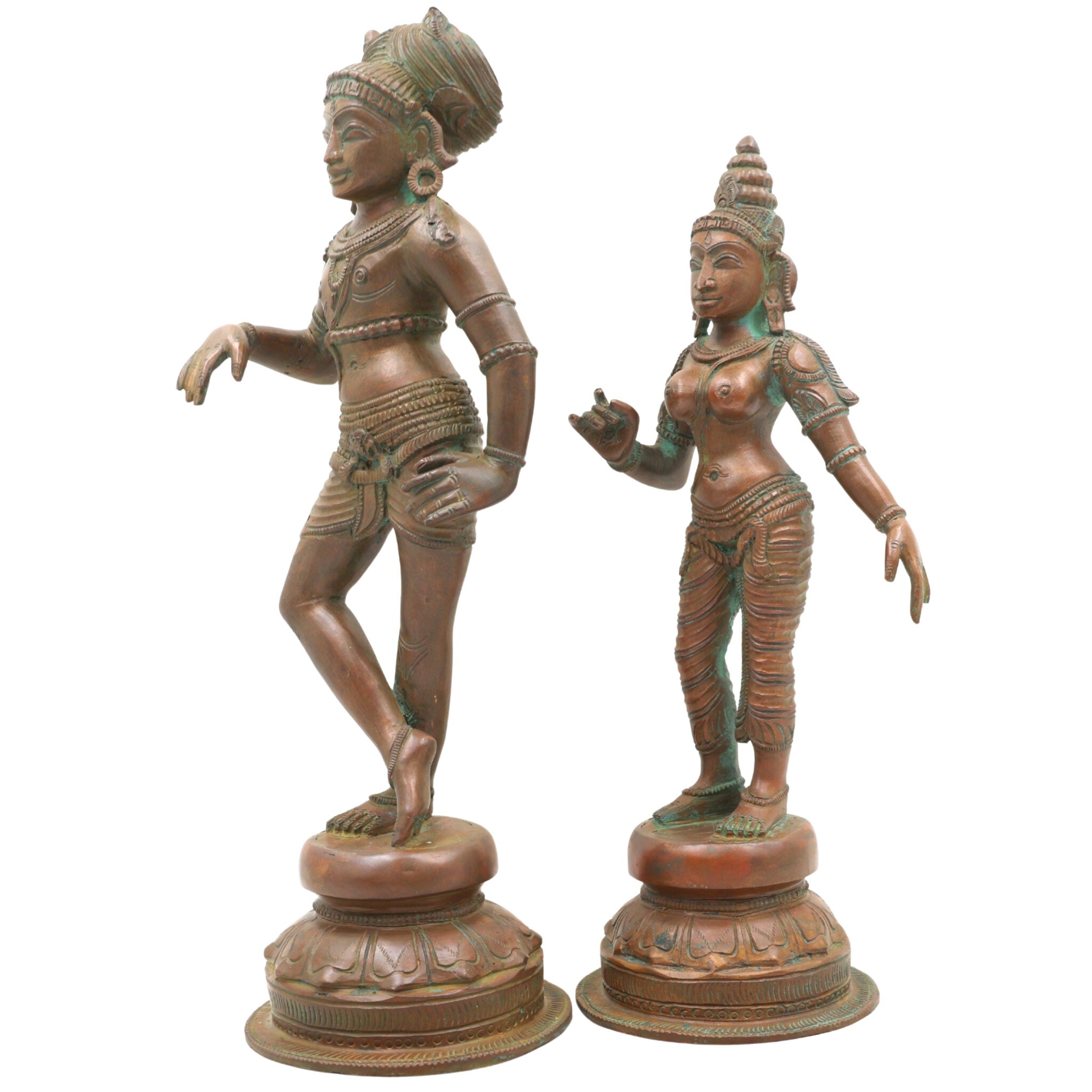 Handcrafted Bronze Panchaloha Vrishavahana Parvathi Idol, Divine Shakti Murti, South Indian Traditional Vrishabha Vahana Parvati Statue for Temple & Home Decor,Brown, 13 Inch, 1set
