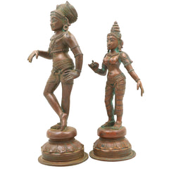 Handcrafted Bronze Panchaloha Vrishavahana Parvathi Idol, Divine Shakti Murti, South Indian Traditional Vrishabha Vahana Parvati Statue for Temple & Home Decor,Brown, 13 Inch, 1set