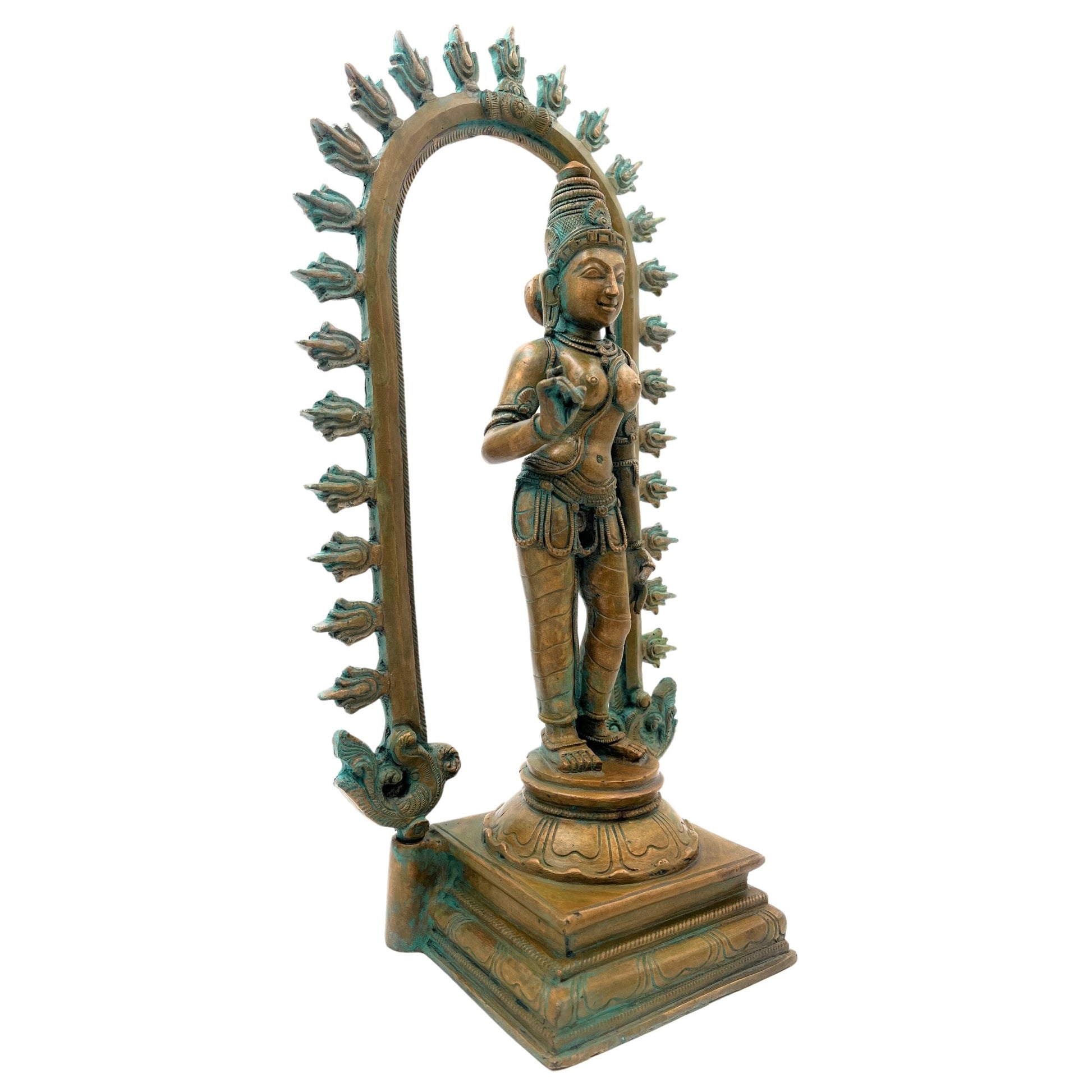 Handcrafted Bronze Goddess Parvati Idol, Panchadhatu Adi Parashakti Silai, Parvati Murti for Pooja, Home Decor, Bhoga Shakti Sculpture, Brown, 15 Inch, 1 Piece