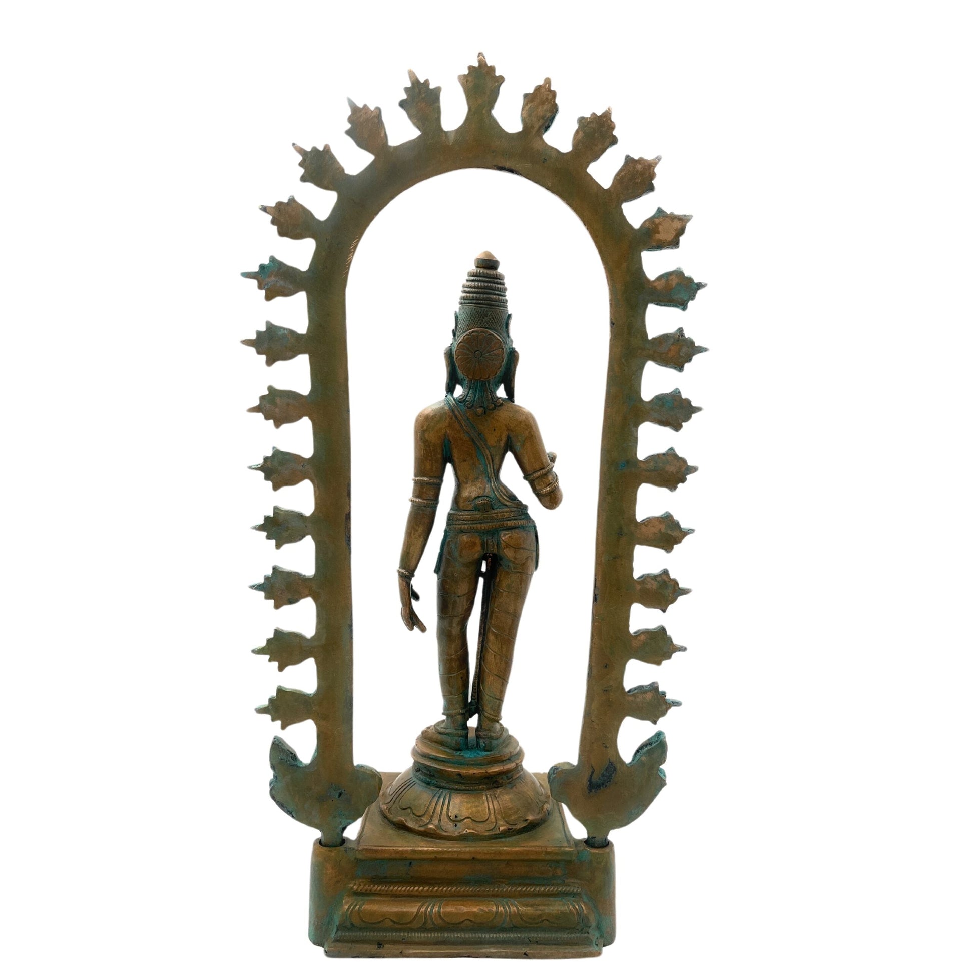 Handcrafted Bronze Goddess Parvati Idol, Panchadhatu Adi Parashakti Silai, Parvati Murti for Pooja, Home Decor, Bhoga Shakti Sculpture, Brown, 15 Inch, 1 Piece