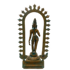 Handcrafted Bronze Goddess Parvati Idol, Panchadhatu Adi Parashakti Silai, Parvati Murti for Pooja, Home Decor, Bhoga Shakti Sculpture, Brown, 15 Inch, 1 Piece