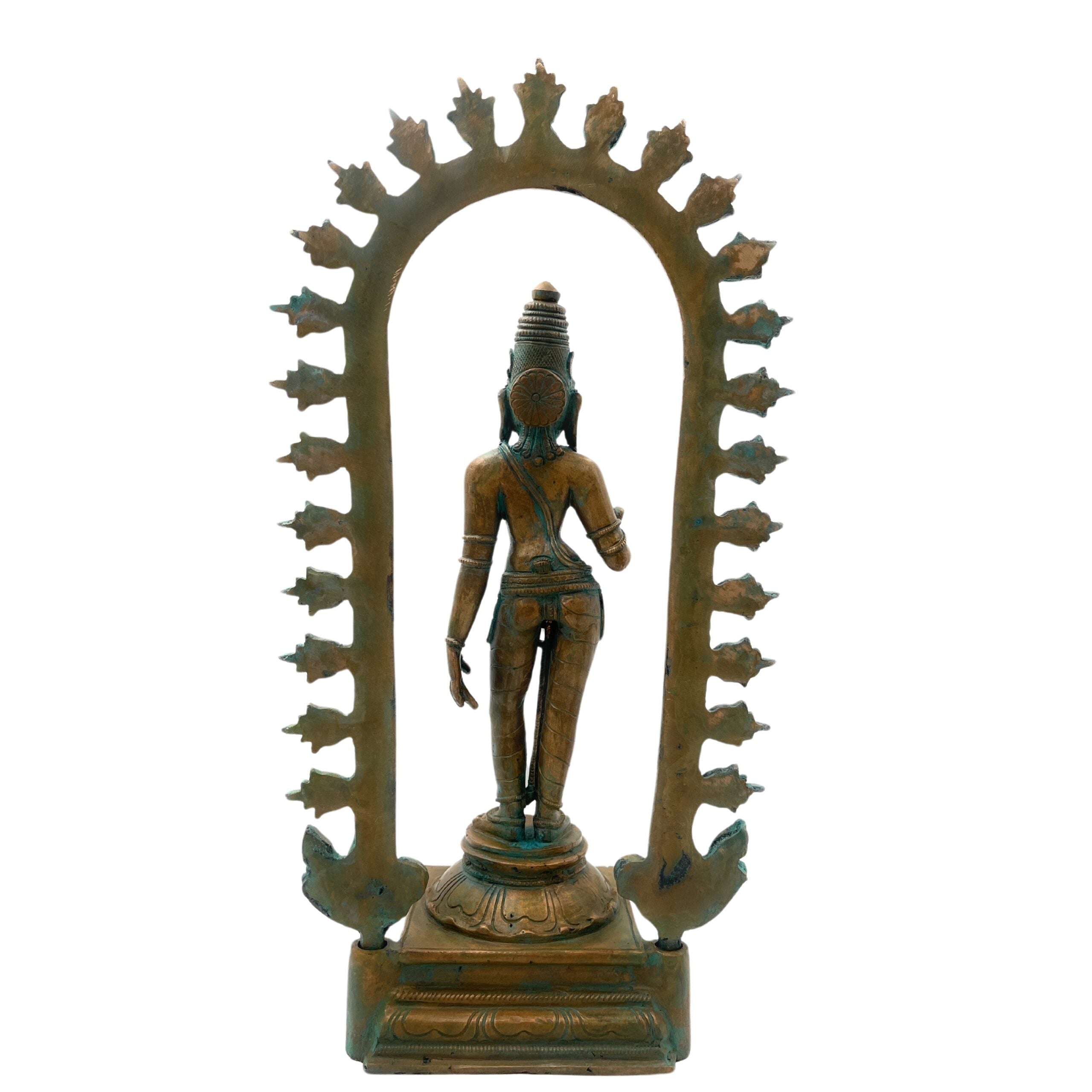 Handcrafted Bronze Goddess Parvati Idol, Panchadhatu Adi Parashakti Silai, Parvati Murti for Pooja, Home Decor, Bhoga Shakti Sculpture, Brown, 15 Inch, 1 Piece