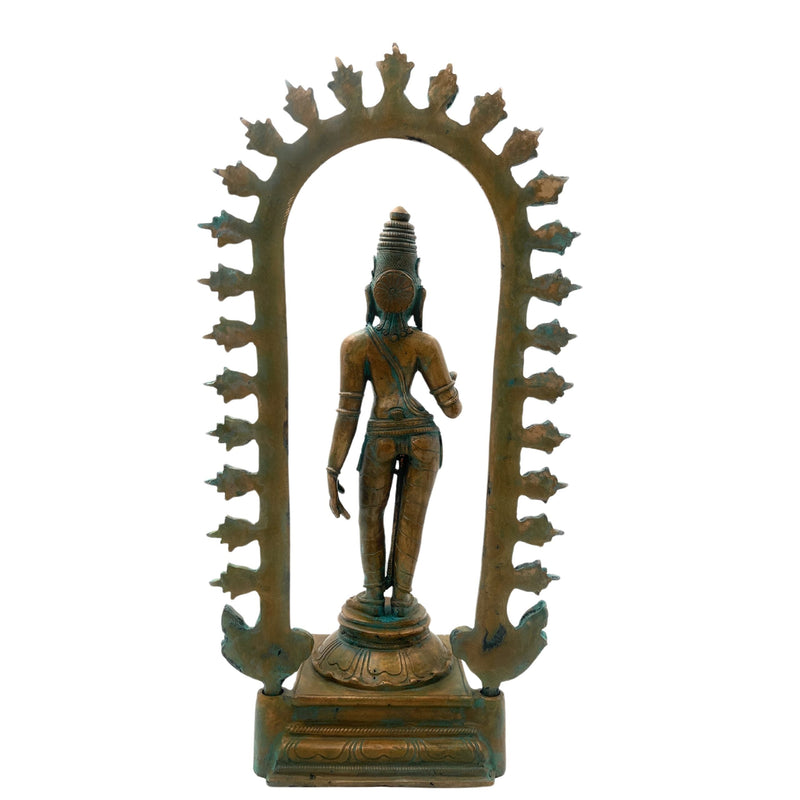 Handcrafted Bronze Goddess Parvati Idol, Panchadhatu Adi Parashakti Silai, Parvati Murti for Pooja, Home Decor, Bhoga Shakti Sculpture, Brown, 15 Inch, 1 Piece